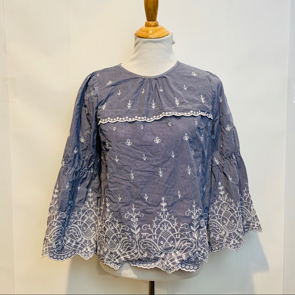 J. CREW Embroidered Bell Sleeve Poplin Shirt - Picture 4 of 11
